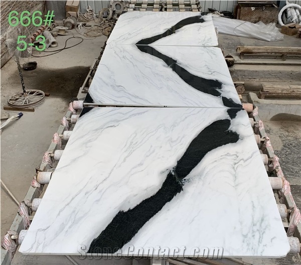 Chinese Panda White Marble Bookmatch Slab Wall Tile