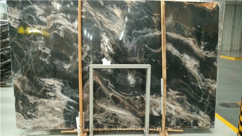 New Material Phantom Black Polished Marble Slab Floor Tile