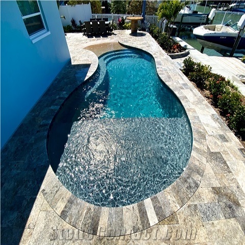 Copper Silver Travertine Pool Pavers, Pool Coping