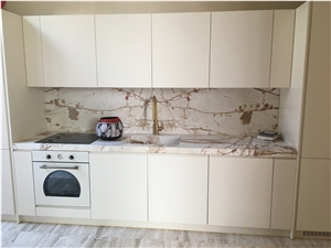 Ellikon Red Vein Marble Kitchen Countertop, Backsplash