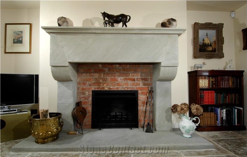 Hard York Grey Sandstone Carved Fireplace