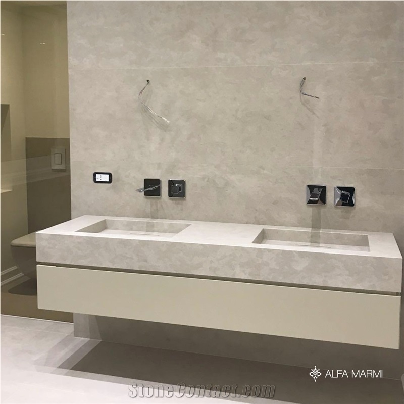 Grey Limestone Polished Double Sink Wash Basin
