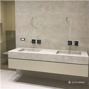 Grey Limestone Polished Double Sink Wash Basin