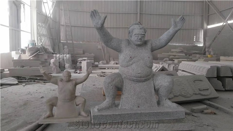 White Granite Gardon Sculpture Stone Sumo Wrestler