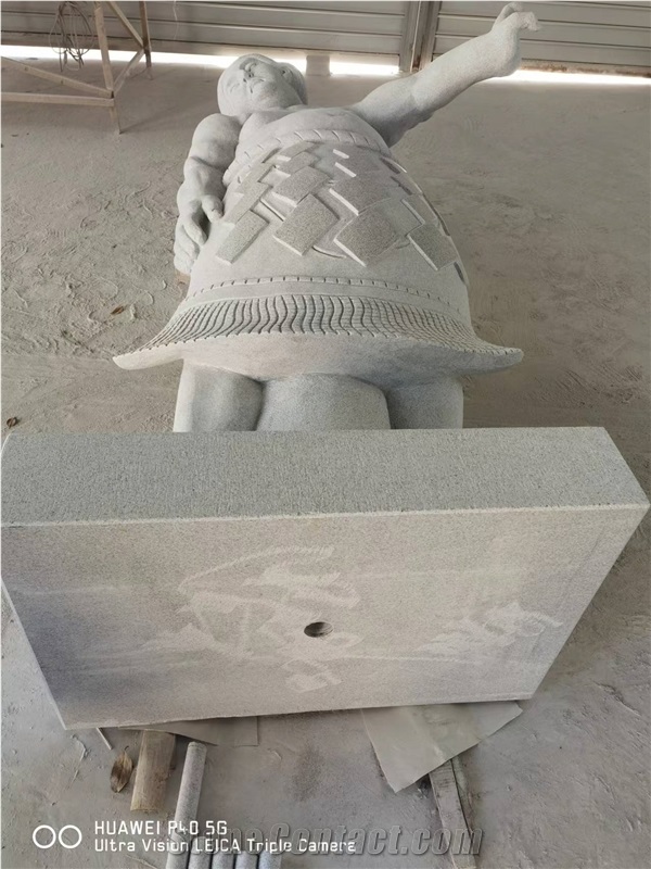 White Granite Gardon Sculpture Stone Sumo Wrestler