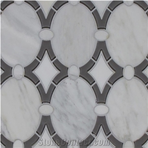 ANTIQUE ARABESCATO AND GRAY GLASS CLEAR WATERJET MOSAIC
