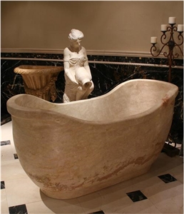 Beige Marble Freestanding Bath Tub Stone Bathtub Top