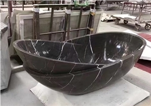 Black Marble Free Standing Bath Tub Natural Stone Bathtub
