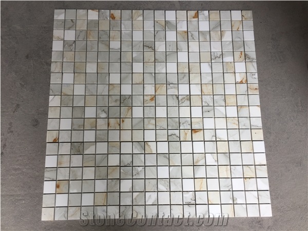 Calacatta Gold Marble Mosaic Tile,Bathroom Marble Mosaic