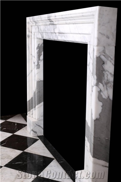 Decorative Italian White Statuary Marble Fireplace Mantel