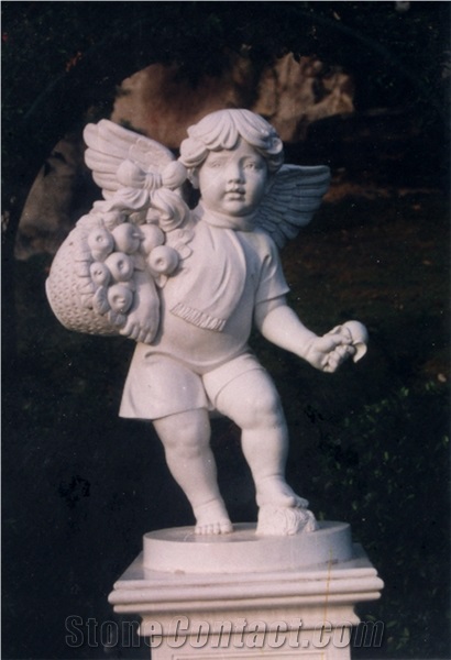 European Style Garden Decoration White Marble Child Statue