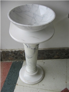 Fashionable Carrara White Marble Wash Basin Pedestal Sink