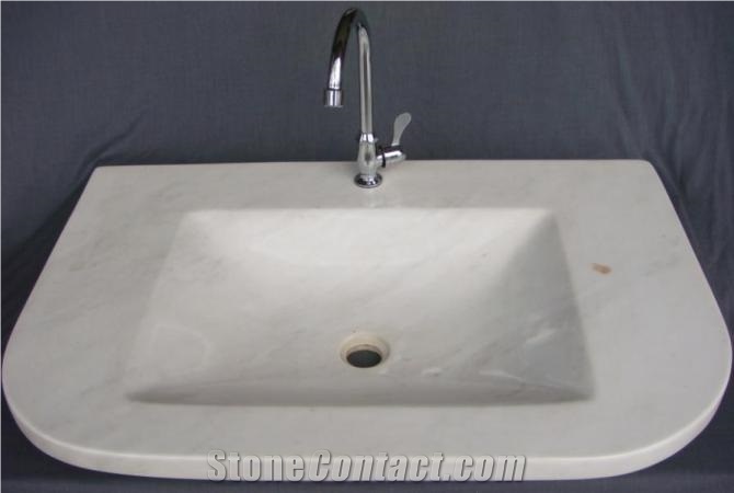 Fashionable Carrara White Marble Wash Basin Pedestal Sink