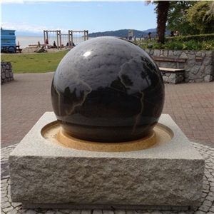 Garden Carved  Black Granite Stone Rolling Sphere Fountain