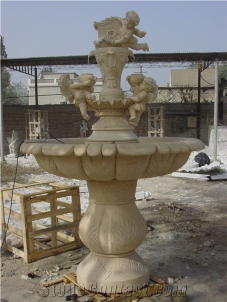 Garden Decorative Beige Marble Wall Fountain Sculpture