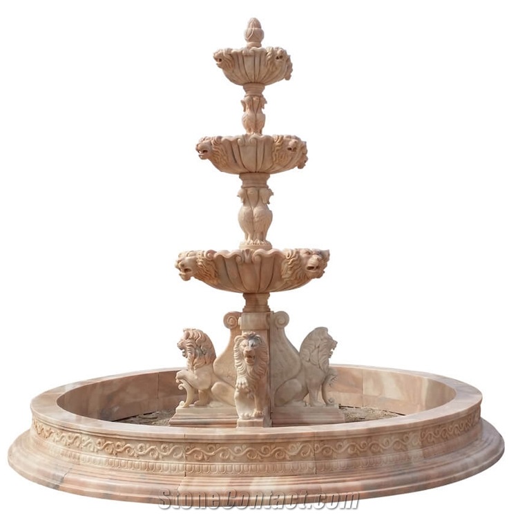 Hand Carved  Beige Travertine Garden Fountain