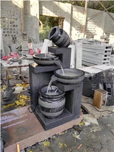 Hand Carved Black Limestone Fountain For Garden