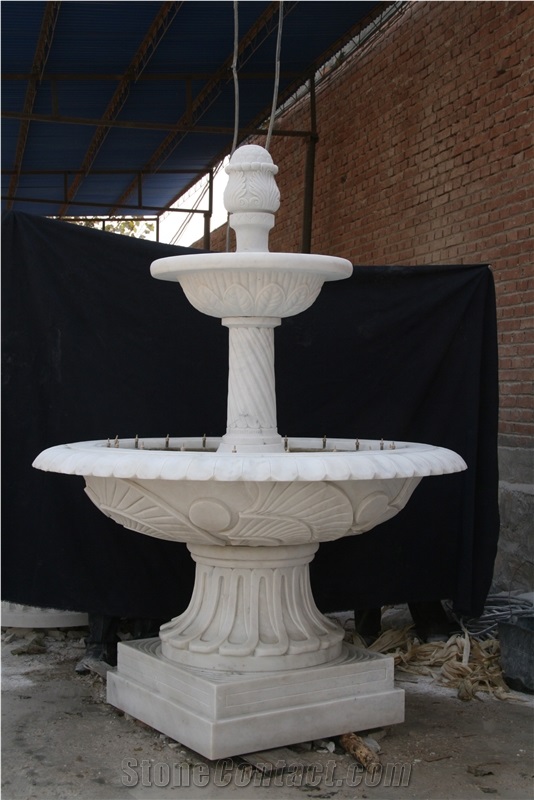 Hand Carved  Black Limestone Fountain For Garden
