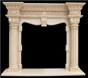 Hand Carved Stone Column Marble Fireplace Surround