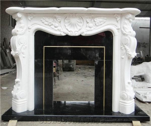 Hand Carved White Marble Stone Cherub Fireplace Sculpture