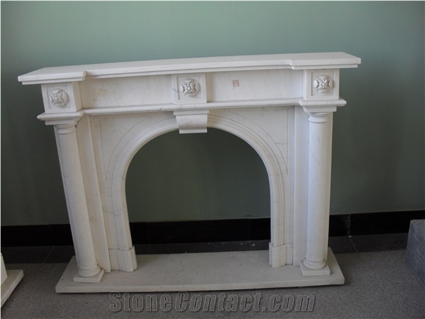 Hand Carved White Marble Stone Cherub Fireplace Sculpture