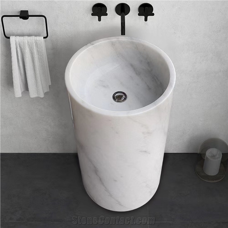 Landscape White Marble Bathroom Pedestal Basin