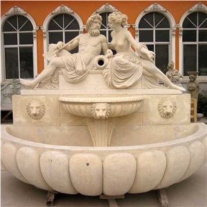Landscaping Beige Sandstone Carved Human Wall Fountain