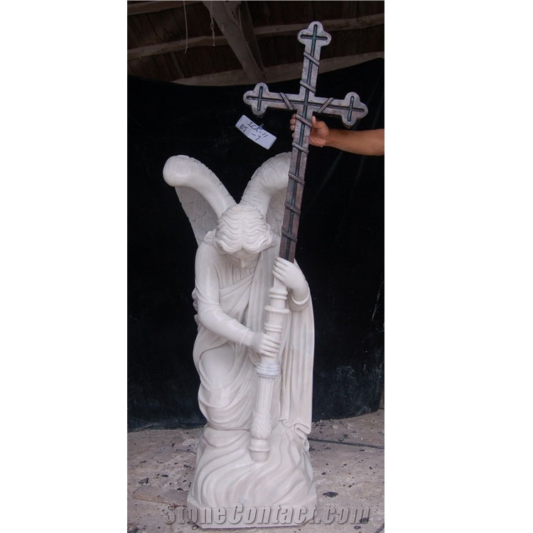 Life Size  White Marble Standing Angel Statues For Sale