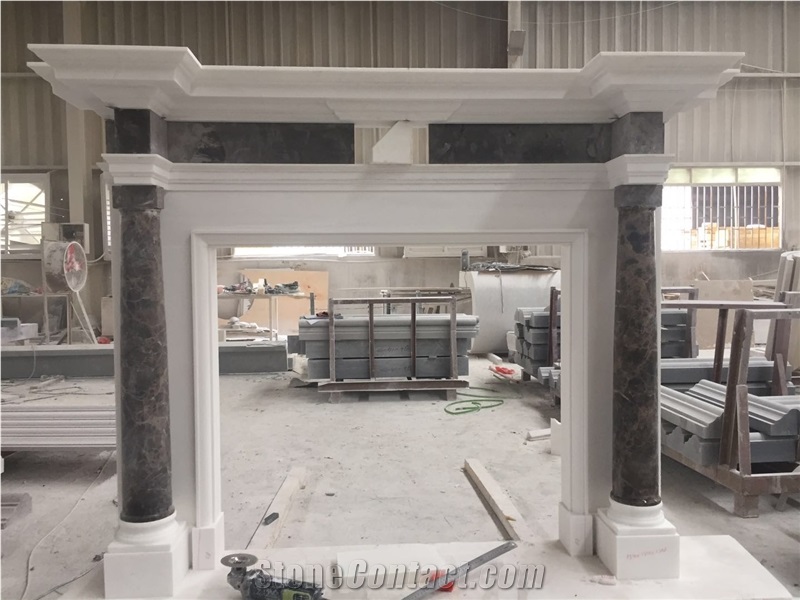 Modern Hand Carved French White Marble Fireplace Surround