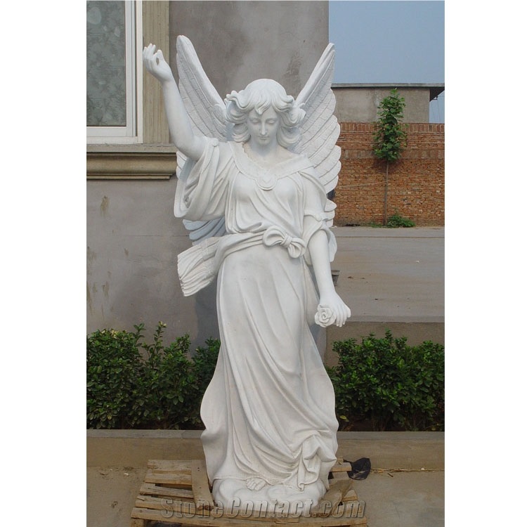 Outdoor Garden  Kneeling Angel Marble Statue