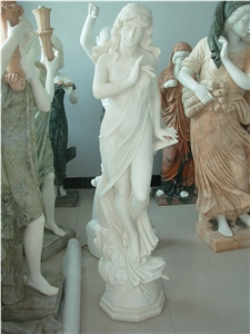 Outdoor Life Size Natural Stone White Marble Woman Statue