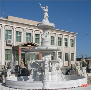 Outdoor White Marble Garden Water Fountain With Horse
