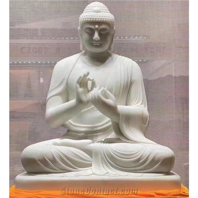 Polished Sichuan White Marble Human Sculpture Buddha