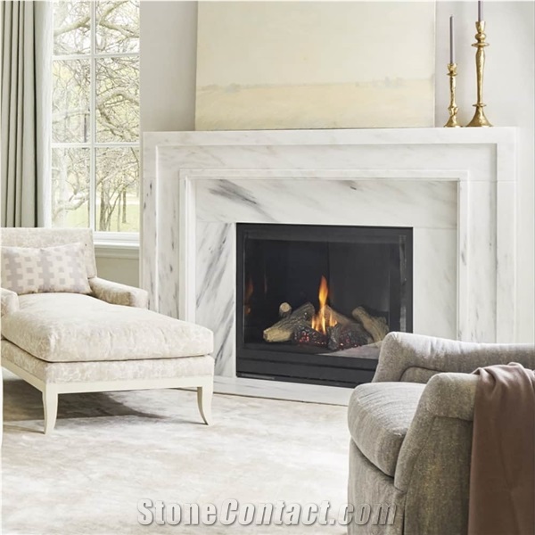 White Marble Fireplace Surround& Fireplace Mantels For Decor