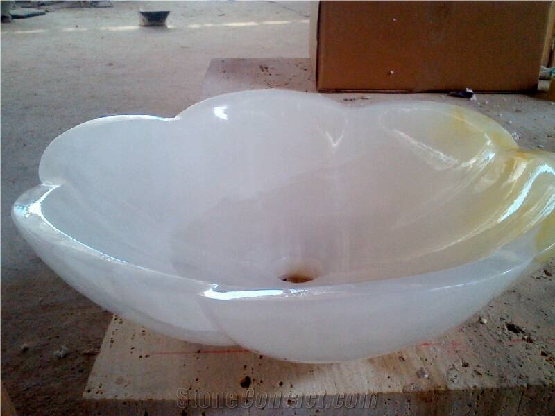 White Onyx Jade Stone Counter Basin Round Wash Basin