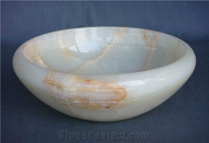White Onyx Jade Stone Counter Basin Round Wash Basin
