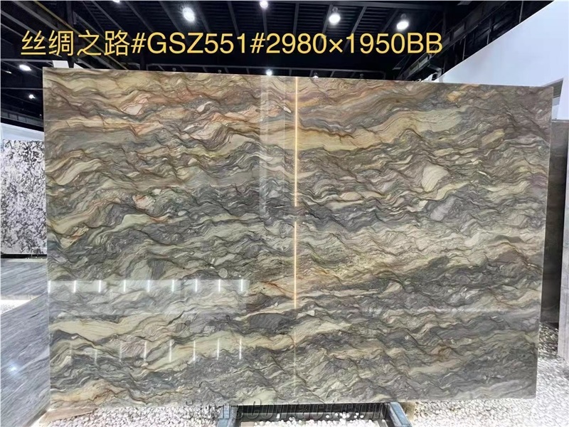 Exotic Green Silk Road Fusion Quartzite Golden Silk Slabs