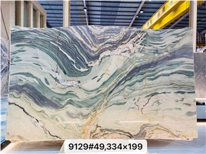 Natural Quartize Slabs Silk Road Flowing Green Quartize