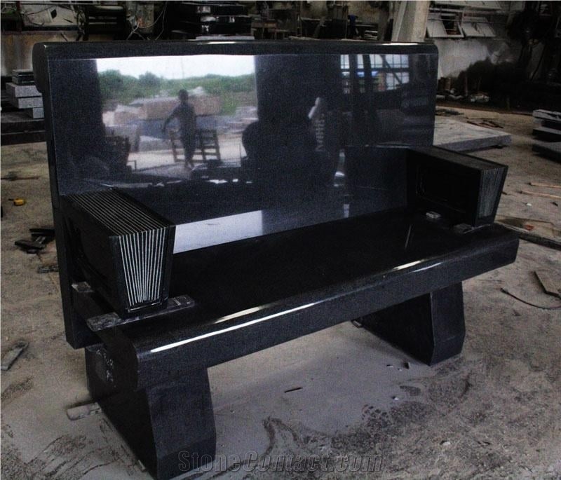 Black Granite Memorial Park Bench Seat Couch Bench Seat
