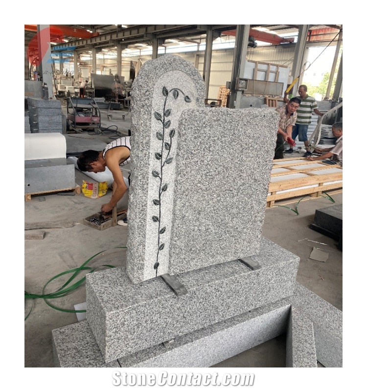 Gray Granite Headstone Monument Custom Design Tombstone
