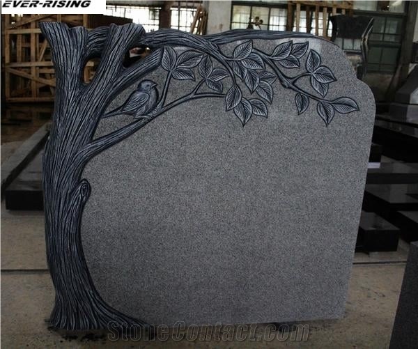 Light Gray Granite Polished Tree Carving Monument