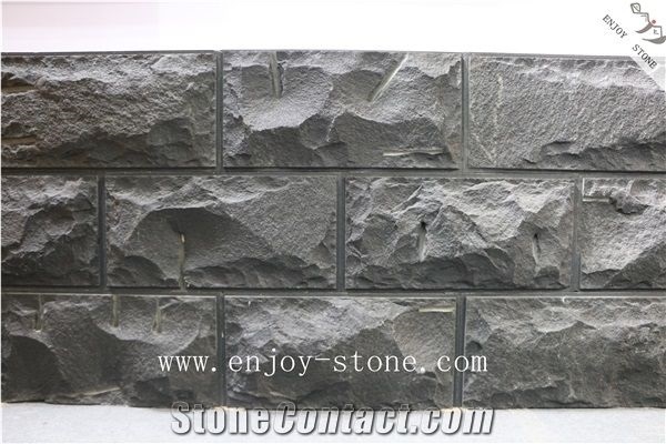 Mushroomed Chinese Absolute Black Granite Split Wall Stone