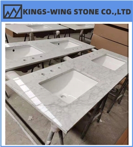 Bianco Carrara Double Sink Marble Vanity Top
