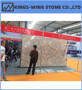 Gold White Oniciata Onyx Slab Tile Bookmatch Polish Chiseled