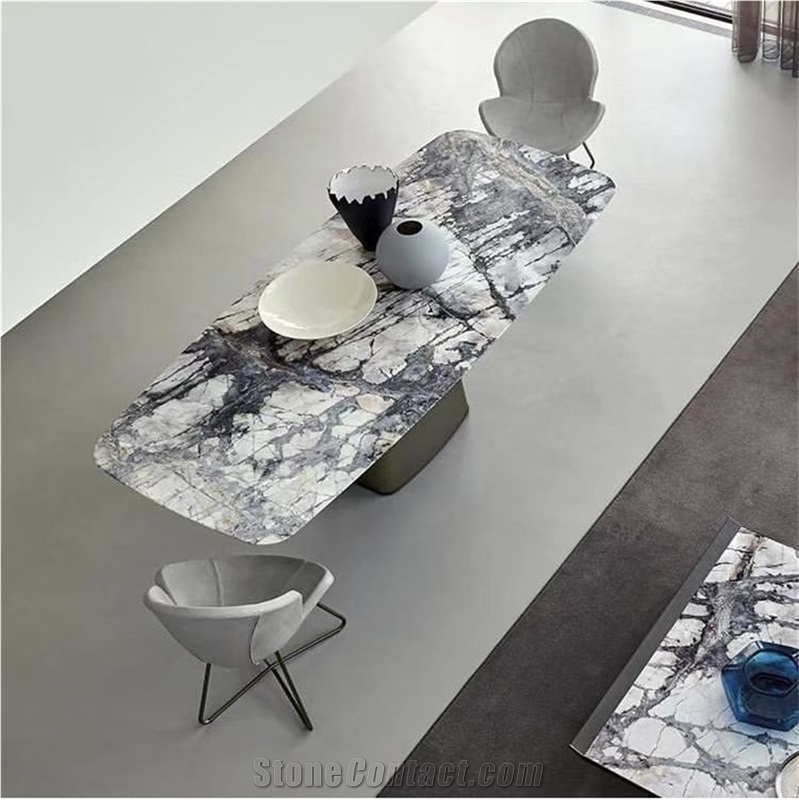Iceberg White Marble Bookmatched Slab Tile Floor Wall Table