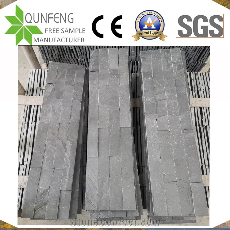 China 15*60CM Natural Black Split Slate Stacked Stone