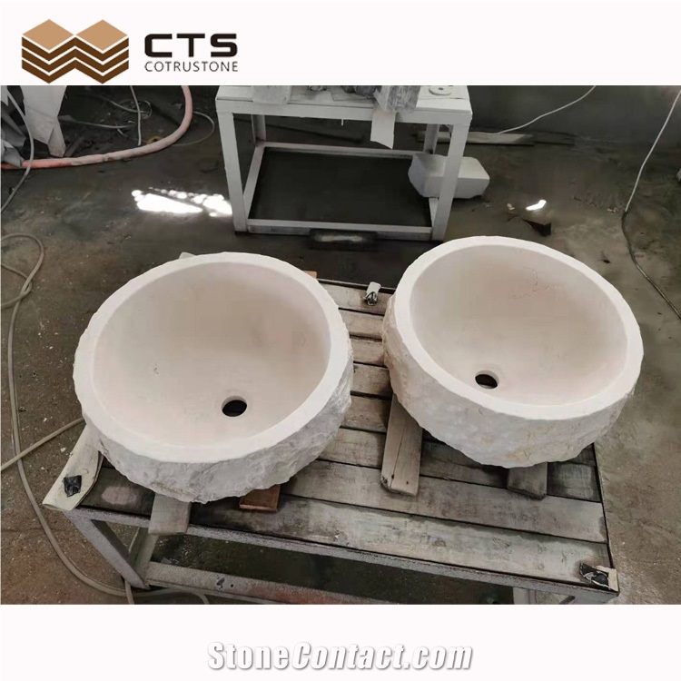 Cheap Beige Round Stone Sink Nature Surface Custom Size