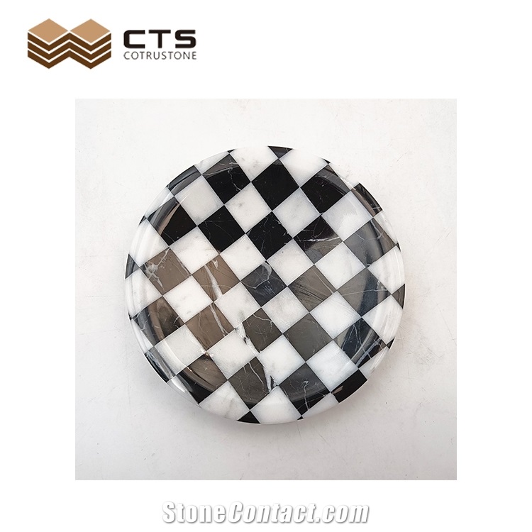 Interior Home Decor Marble Tray Checkerboard Style Plates