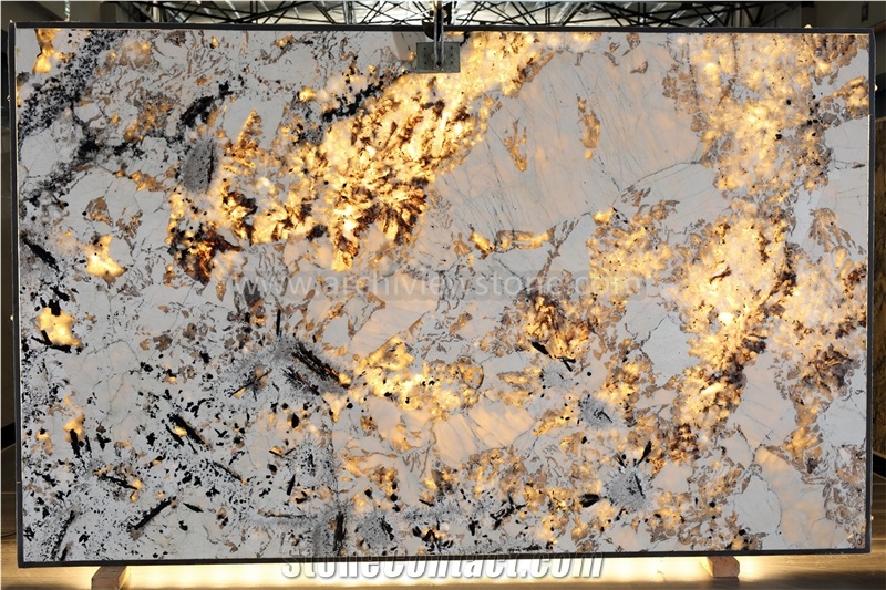 Backlit White Patagonia Granite Slabs For Wall Panels