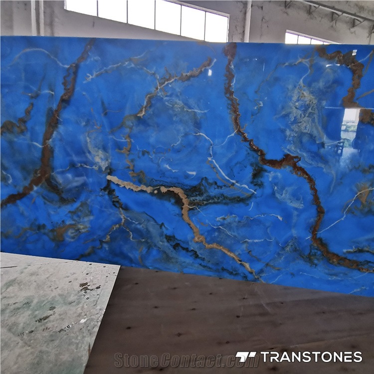 Translucent Pattern Blue Alabaster Bathroom Wall Slab